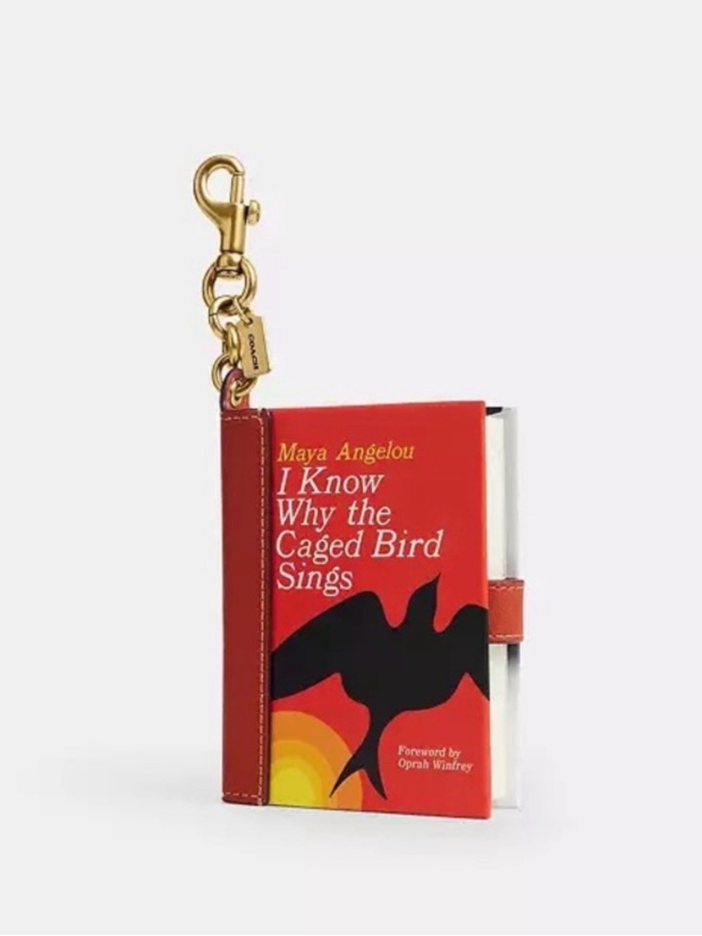 Coach Red Book Charm Keyring with Gold Hardware Maya Angelou